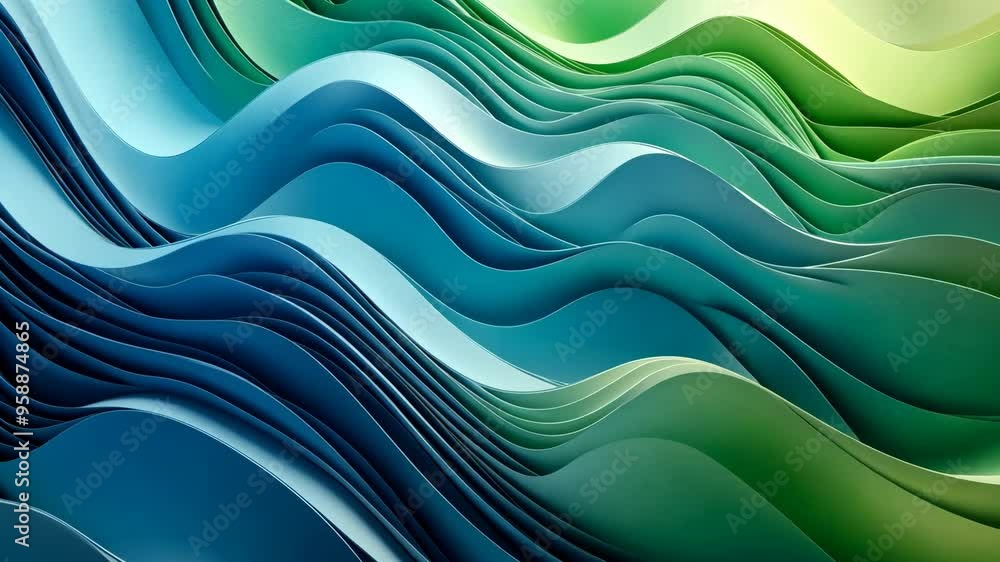 Poster colorful abstract waves flowing smoothly in green and blue tones created using digital design techni