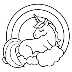 Unicorn cuddling with a rainbow,