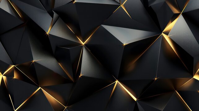 Abstract black and gold geometric background with textured surface.