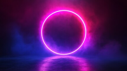 Obraz premium Neon Oval Shape in Smoky Background for Futuristic Design
