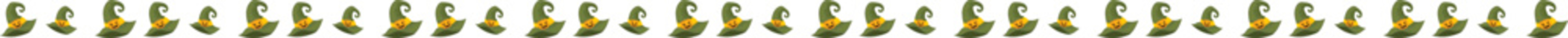 Green witch hat line border illustration on transparent background.
