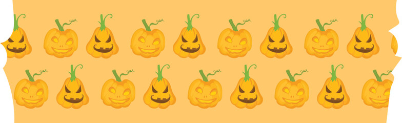 Happy halloween scary pumpkin washi tape on transparent background.
