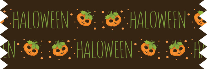 Happy halloween scary pumpkin washi tape on transparent background.
