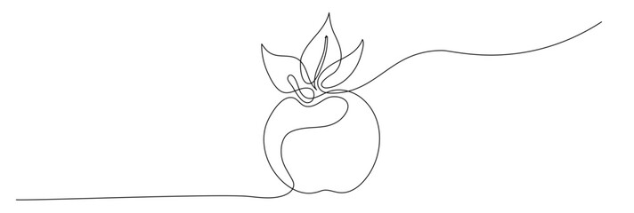 One continuous editable line drawing of apple  vector illustration. Editable stroke