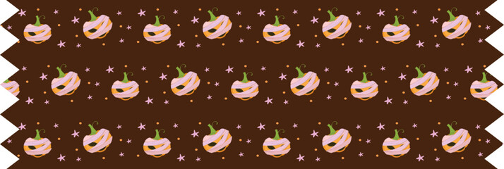 Happy halloween scary pumpkin washi tape on transparent background.
