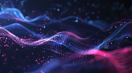 Obraz premium Blue purple wave line light gradient dark background. Abstract technology big data digital background. 3D rendering.