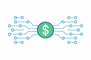 Obraz premium Flat AI Powered Data Stream with Dollar Sign Flowing into Financial Cost Management - Smart Business Concept in Vector Illustration