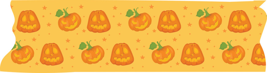 Halloween spooky pumpkin washi tape on transparent background.

