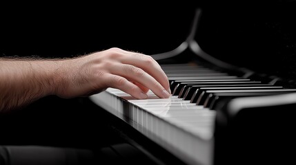 A close-up view of a hand playing the piano, capturing the art of music and the beauty of keyboard instruments.