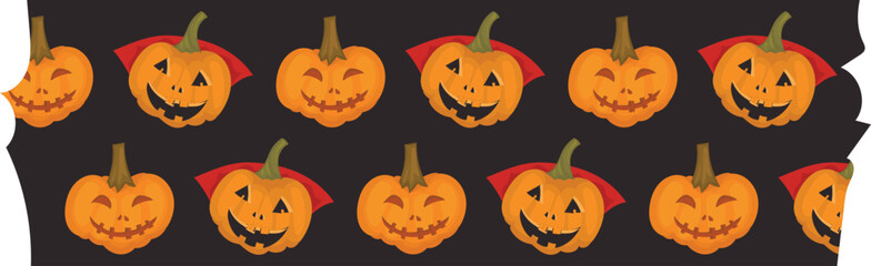 Halloween spooky pumpkin washi tape on transparent background.
