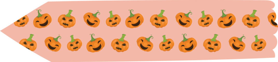 Halloween orange pumpkin washi tape on transparent background.
