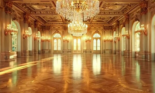 Elegant ballroom adorned with chandeliers, Video