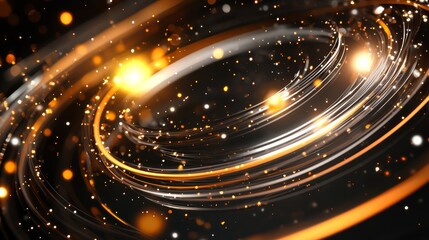 Abstract Golden Lights Swirling on Black Background