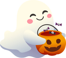 Happy Ghost with Halloween Candy Bucket (Gradient Color Style)
