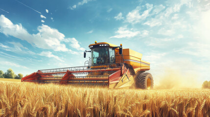 Obraz premium Harvesting Wheat in the Golden Field