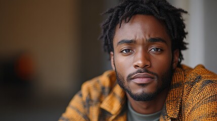 portrait od depressed young african american man looking at camera