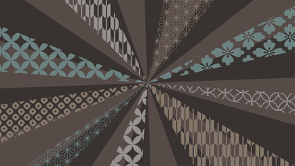 和柄の模様が付いた集中線の背景イラスト_16:9