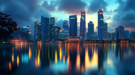 Fototapeta premium Serene Urban Nightscape Over Water