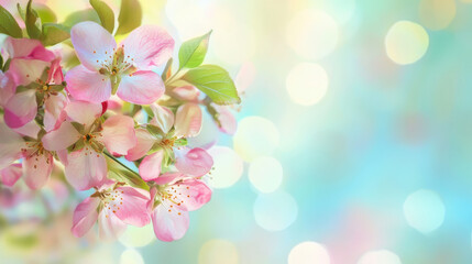 Fototapeta premium Watercolor pink tulips spring flowers in the grass background with empty space for text.