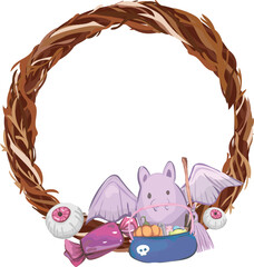 Halloween wreath illustration on transparent background.
