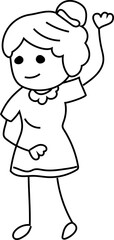Cartoon girl raise your hand doodle illustration on transparent background.
