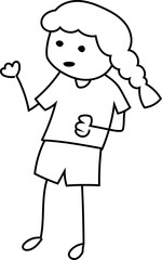 Cartoon girl raise your hand doodle illustration on transparent background.
