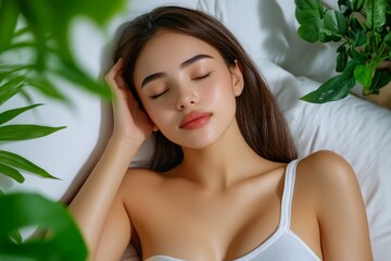 Fototapeta premium Acupressure, sleep improvement, better rest promotes relaxation and can help alleviate insomnia