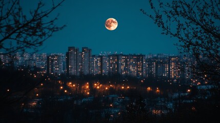 Moonlit Cityscape at Night