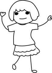 Cartoon girl happy doodle illustration on transparent background.
