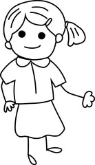 Cartoon girl happy doodle illustration on transparent background.
