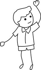 Cartoon boy raise your hand doodle illustration on transparent background.
