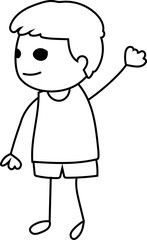 Cartoon boy raise your hand doodle illustration on transparent background.
