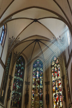 light shining through catholic christian church window