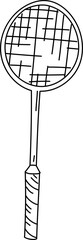 Hand drawn badminton racket illustration on transparent background.

