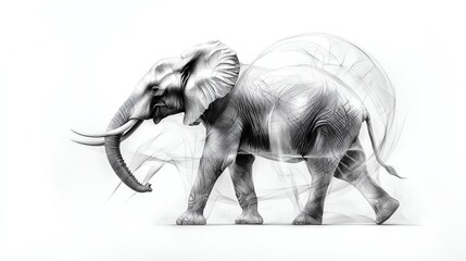 A stunning artistic representation of an elephant showcasing its majestic form and graceful movement in a minimalist style.
