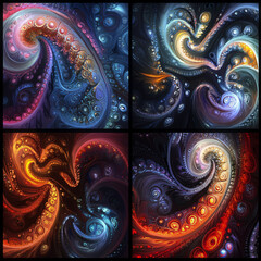Fototapeta premium A set of abstract fractal designs with vivid colors. 
