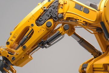 Fototapeta premium Detailed 3D Illustration of Mechanical Excavator's Hydraulic Arm - Complex Construction Machinery Engineering
