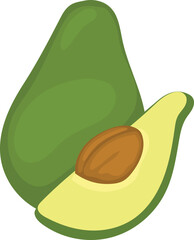 Cartoon avocado illustration on transparent background.
