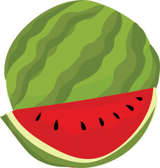 Cartoon watermelon illustration on transparent background.
