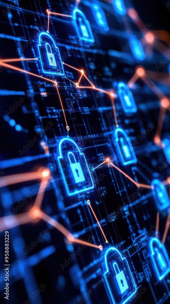 Aufkleber abstract illustration of digital security with blue locks and networks. ideal for technology and cyb
