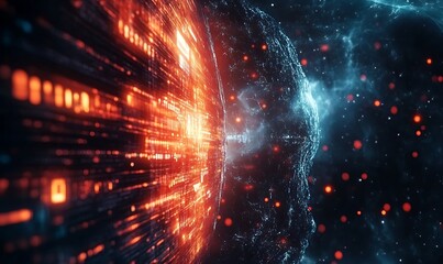 Obraz premium Abstract Digital World with Orange and Blue Glow