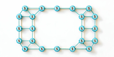 Obraz premium Modern Financial Design: Flat Blockchain and Dollar Path Frame Concept, Illustration of Secure & Efficient Transactions in Smart Business Tone