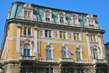 Fototapeta premium Palazzo Modello, with its rich Baroque and Renaissance decorative elements. Rijeka, Croatia.