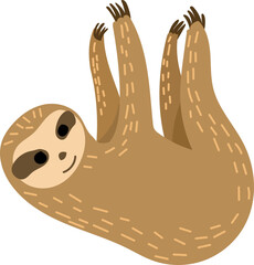 Cute cartoon sloth illustration on transparent background.
