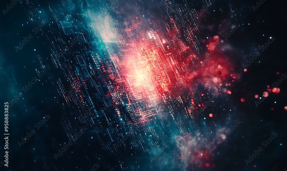 Poster abstract digital network with glowing lines and blurred lights