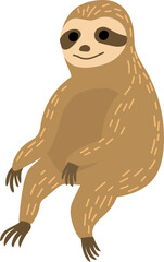 Cartoon cute sloth illustration on transparent background.
