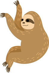 Cartoon cute sloth illustration on transparent background.
