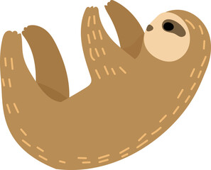 Cartoon sloth illustration on transparent background.
