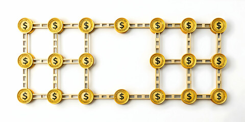 Efficient Blockchain Nodes and Money Flow Concept Frame in Smart Business Tone - Financial Security and Transaction Efficiency Symbolized by Connected Nodes and Flowing Money in Flat Vector Illustrati