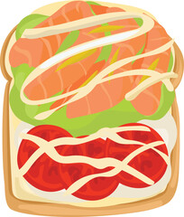 Salmon toast cartoon doodle illustration on transparent background.
